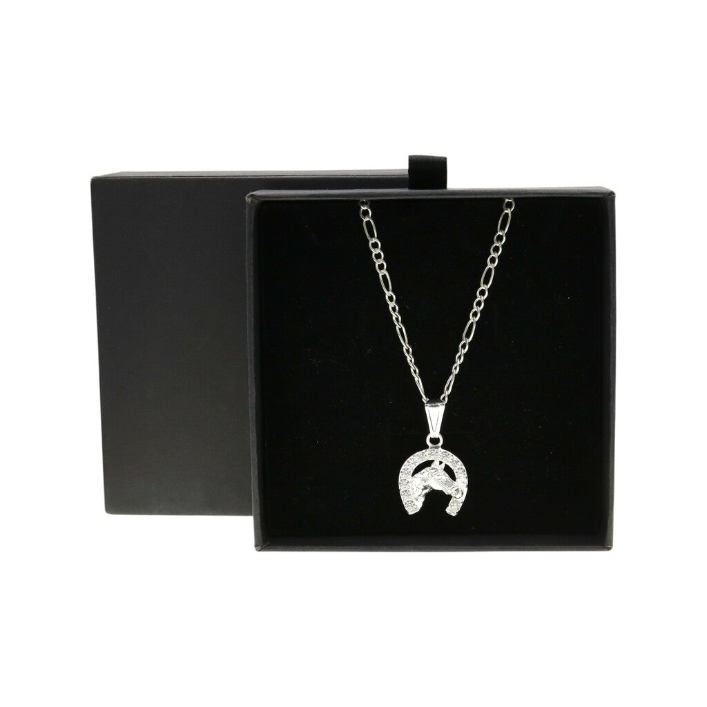 Dije Caballo Herradura Blanca + Cadena en Plata .925