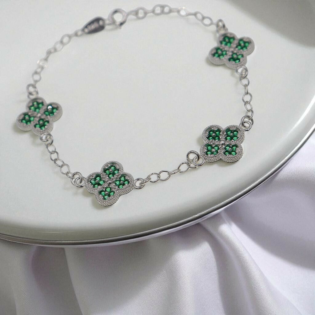 Pulso De Plata .925 Estilo Trebol Chico