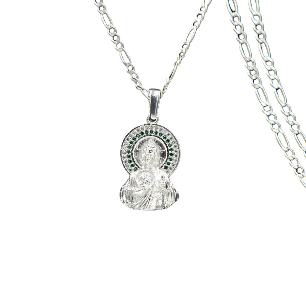 Dije San Judas Circulo + Cadena En Plata .925
