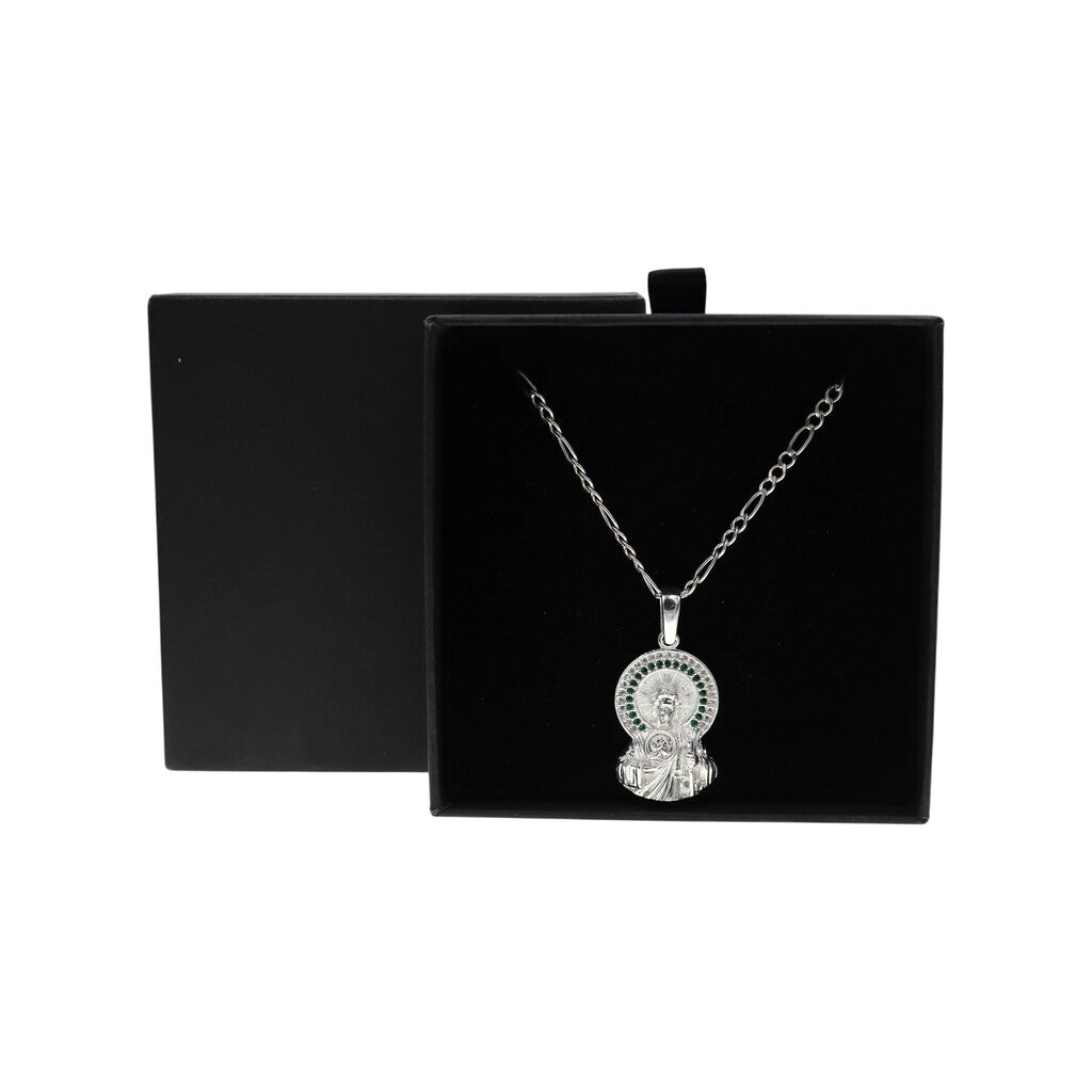 Dije San Judas Circulo + Cadena En Plata .925