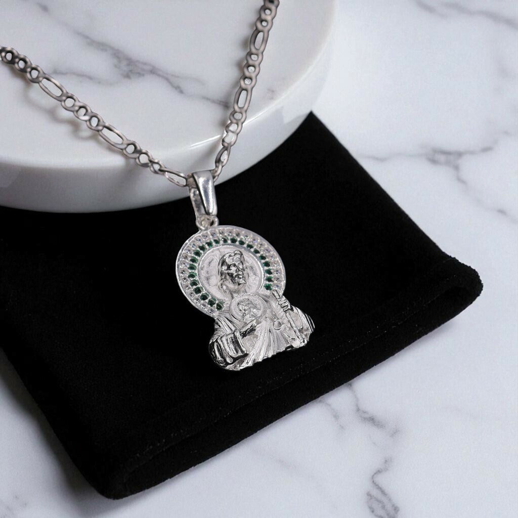 Dije San Judas Circulo + Cadena En Plata .925